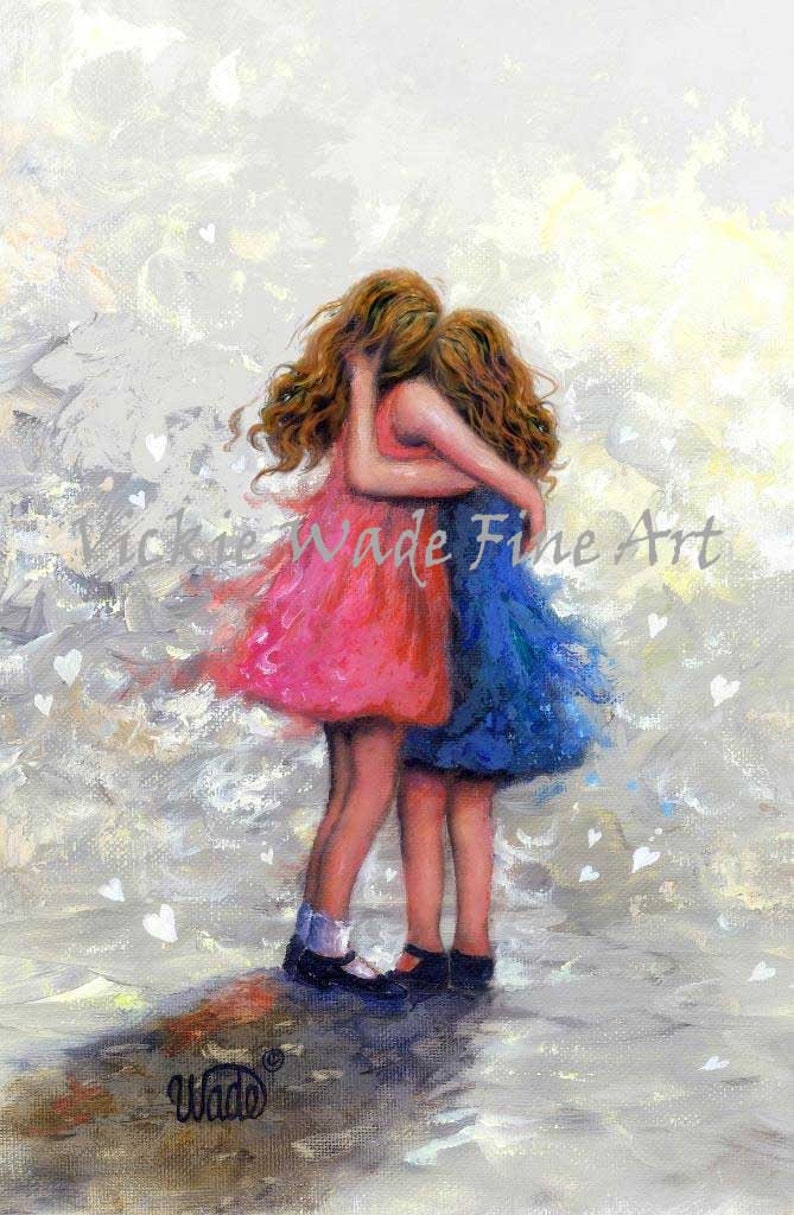 Sisters Art Print two sisters hugging, girls, sister wall decor, black and white sister art, sister gift, best friends, Vickie Wade Art image 8