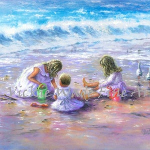 Three Blonde Sisters Beach Art Print: Vickie Wade Seascape