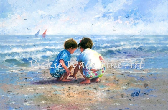 Beach Boy and Girl Art Print Beach Art Two Beach Children Beach Boy and Girl Art Print Beach Art Two Beach Children