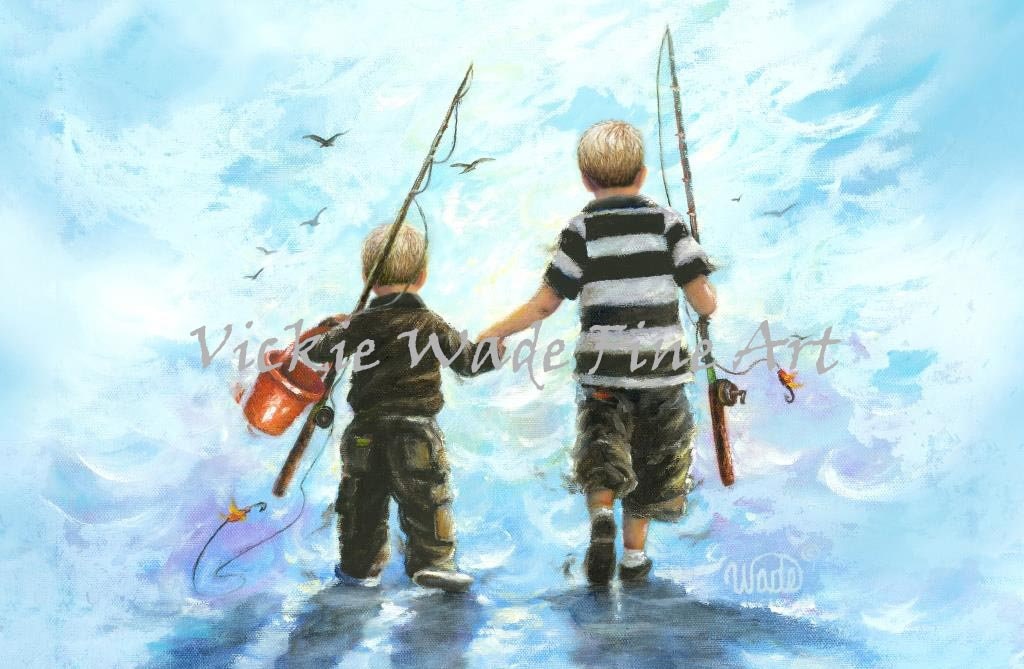 Two Brothers Fishing Art Print: Vickie Wade Boys Room Decor - Etsy