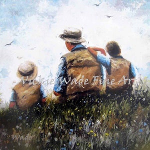Father and Two Sons Art Print: Meadow Scene, Vickie Wade Art