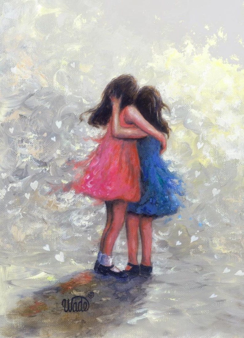Sisters Art Print Two Sisters Hugging Girls Sister Wall - Etsy