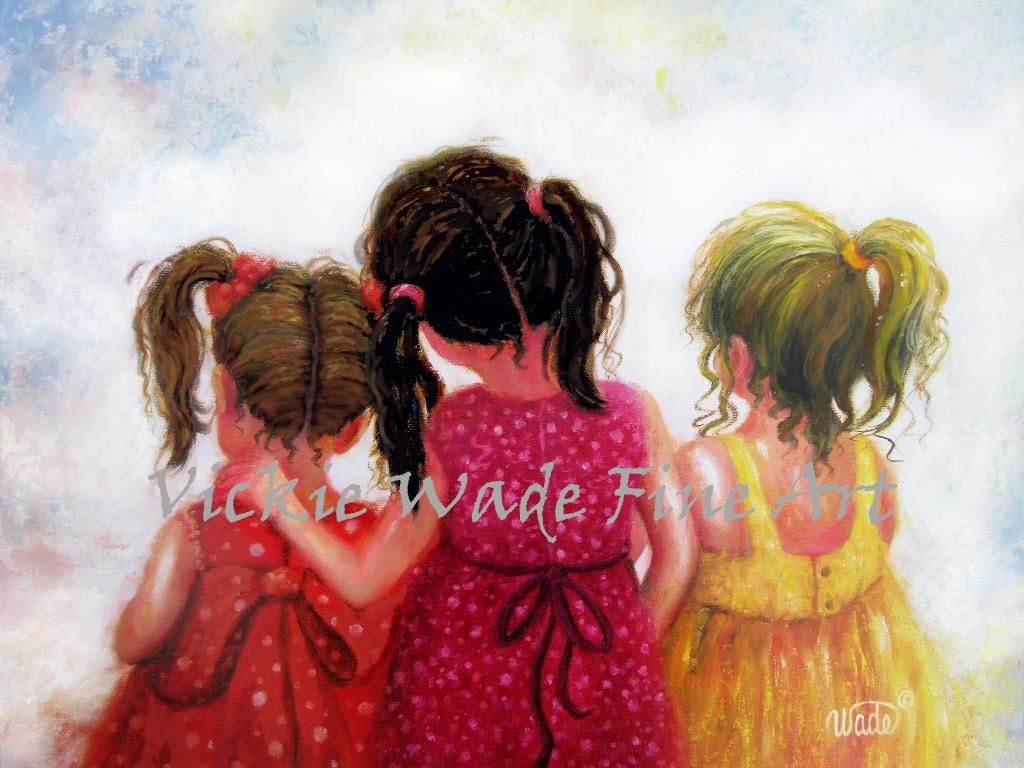 Three Sisters Art Print Three Girls Art Brunette Girls Wall - Etsy UK