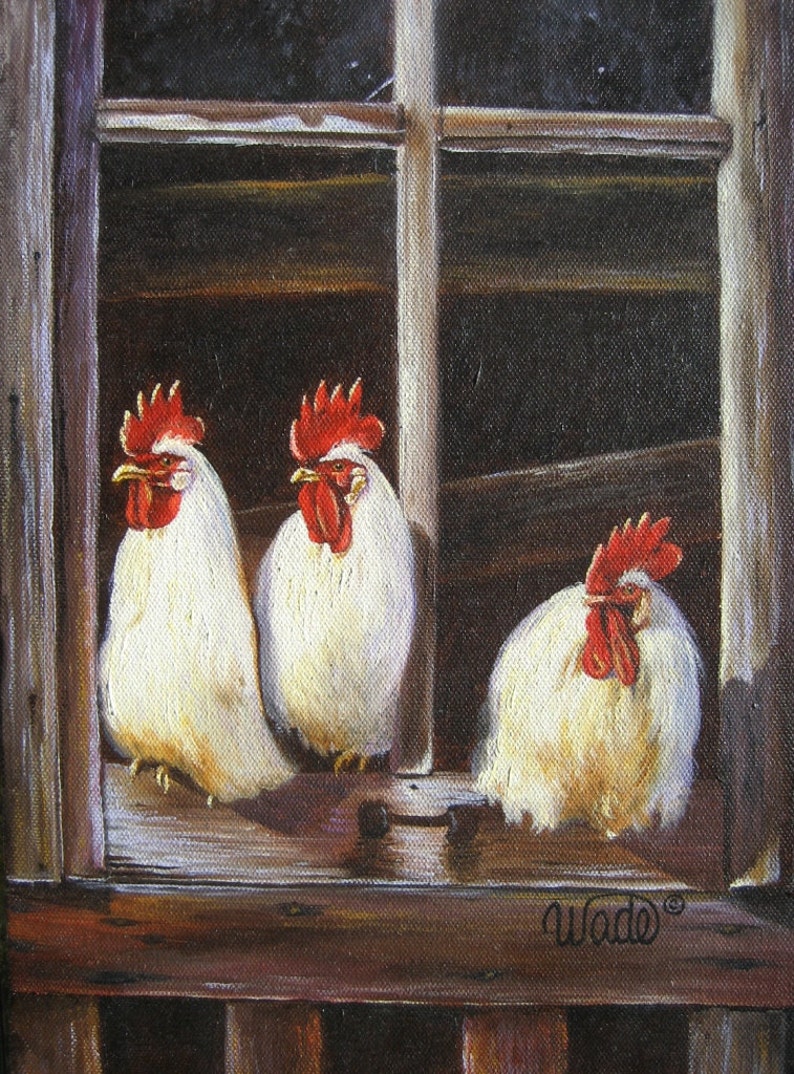 Chickens Art Print Roosters Art Chicken Paintings Rooster Etsy