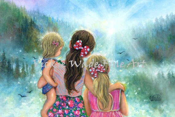 Three Sisters Art Print: Brunette Girls, Sweet Summer Day - Etsy