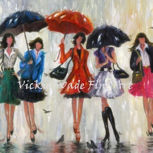Five Sisters Art Print: Rainy Day Fashion Illustration