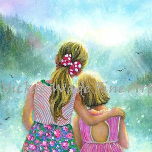 Sisters Art Print: Blonde and Redhead, Vickie Wade Art