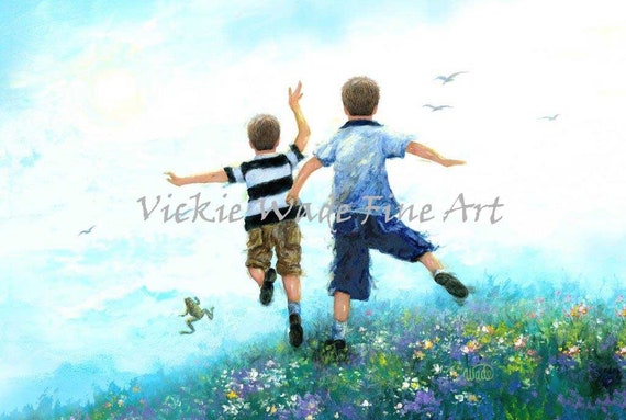 Two Brothers Leaping Art Print: Boys Room Wall Decor - Etsy