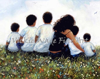 Mother Five Sons Art Print African American mother five boys, five black brothers, five black sons meadow, five black boys, Vickie Wade Art