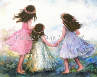 Three Sisters Art Print: Brunette Flower Girls, Vickie Wade