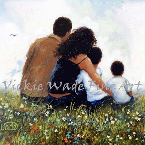African American Family Art Print: Mother, Father, Two Sons