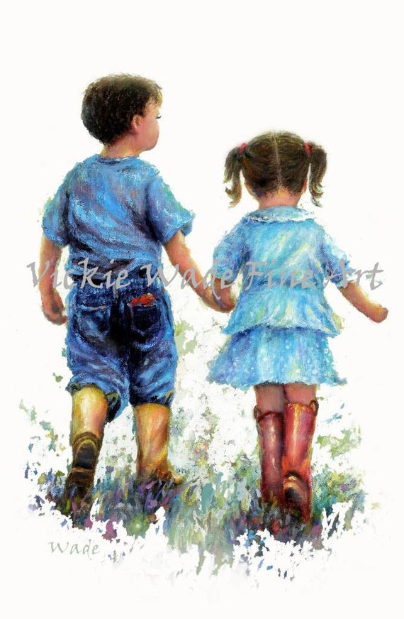 Brother And Sister Walk Art Print Boy And Girl Holding Hands Etsy India Brother And Sister Walk Art Print Boy And Girl Holding Hands Etsy India
