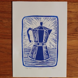 Kaffee Moka Kanne Linoldruck: Handgemachtes Original Kunstwerk für die Küche