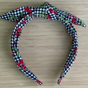 Cherry Headband  |  Cherries Black Red White | Spring, Easter, Summer Festival Headband  |  | Knotty Headband | Top Knot Headband