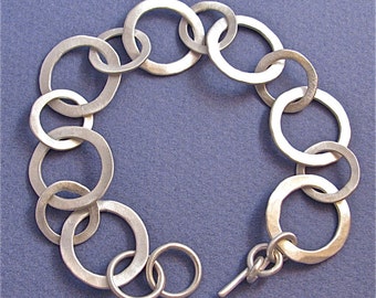 Hammered sterling silver small-medium link bracelet