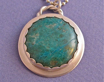 Chrysocolla bezel set sterling silver pendant necklace