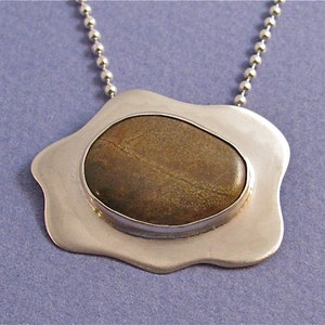 Taupe river rock sterling silver pendant necklace image 1