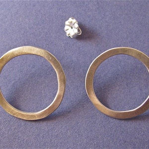 Hammered sterling silver medium single link post earrings image 1