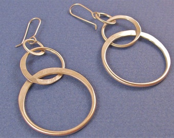 Half hammered sterling silver links dangle drop earrings