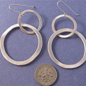 Large hammered sterling silver two-link dangle drop earrings image 2