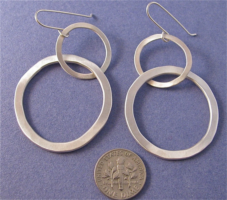 Large hammered sterling silver two-link dangle drop earrings image 2