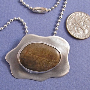 Taupe river rock sterling silver pendant necklace image 2