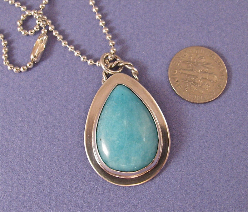 Pear shaped amazonite cabochon sterling silver pendant necklace image 4
