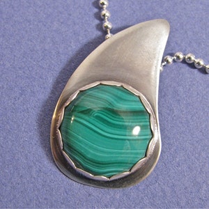 Malachite teardrop sterling silver pendant necklace image 4