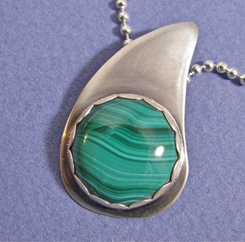 Malachite teardrop sterling silver pendant necklace image 4