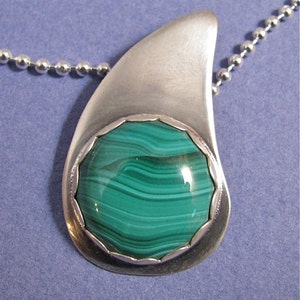 Malachite teardrop sterling silver pendant necklace image 1
