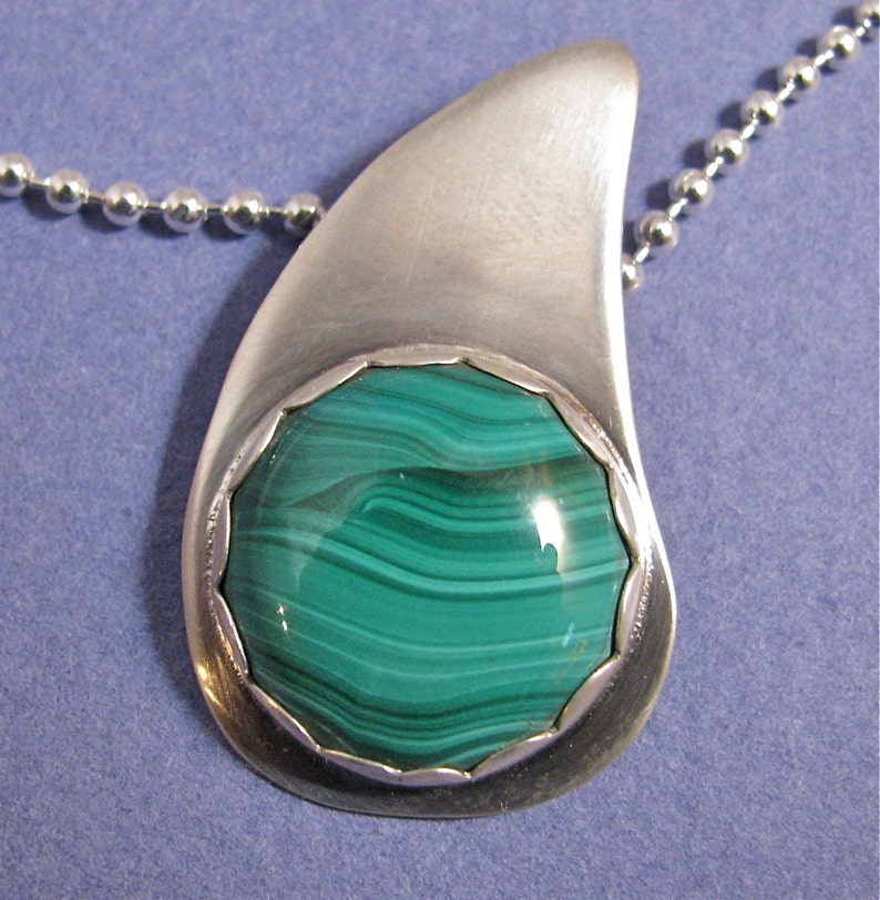 Malachite teardrop sterling silver pendant necklace image 1