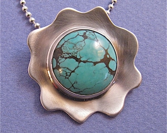 Turquoise cab sterling silver pendant necklace