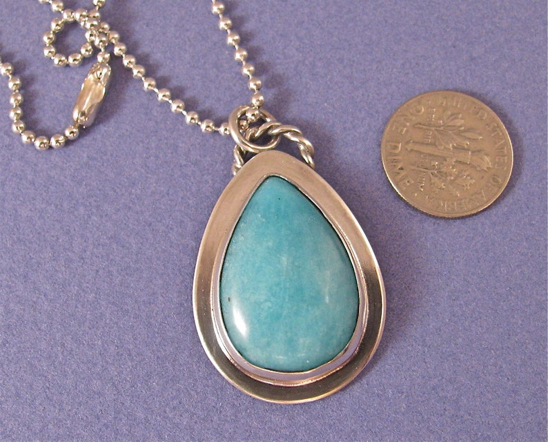 Pear shaped amazonite cabochon sterling silver pendant necklace image 3