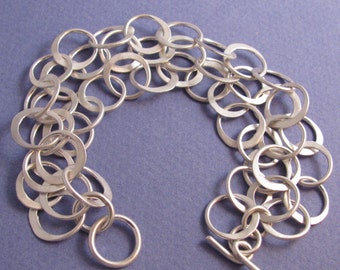 Sterling silver 3 strand half hammered small link bracelet with toggle clasp