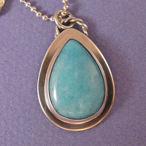 Pear shaped amazonite cabochon sterling silver pendant necklace image 1