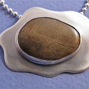 Taupe river rock sterling silver pendant necklace image 4