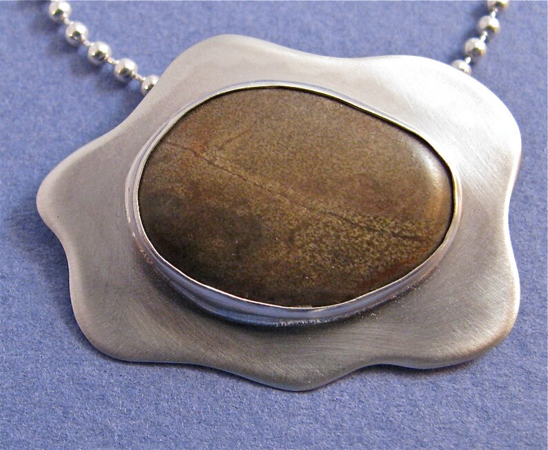 Taupe river rock sterling silver pendant necklace image 4