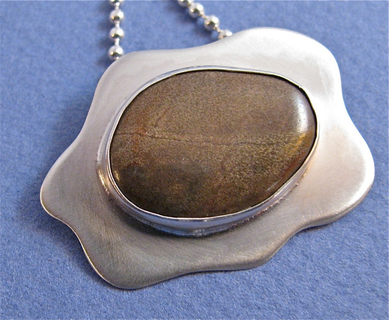 Taupe river rock sterling silver pendant necklace image 5