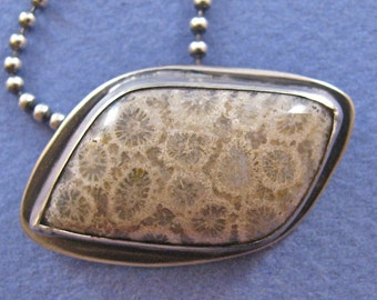 Fossilized coral sterling silver pendant necklace