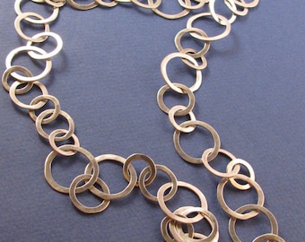 Hammered sterling silver long chain necklace 3 sizes links