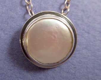 Coin pearl sterling silver pendant