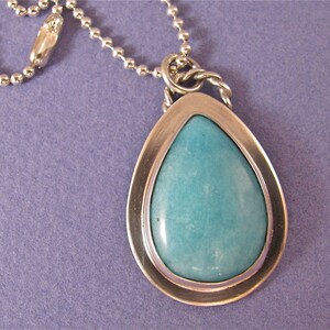 Pear shaped amazonite cabochon sterling silver pendant necklace image 2