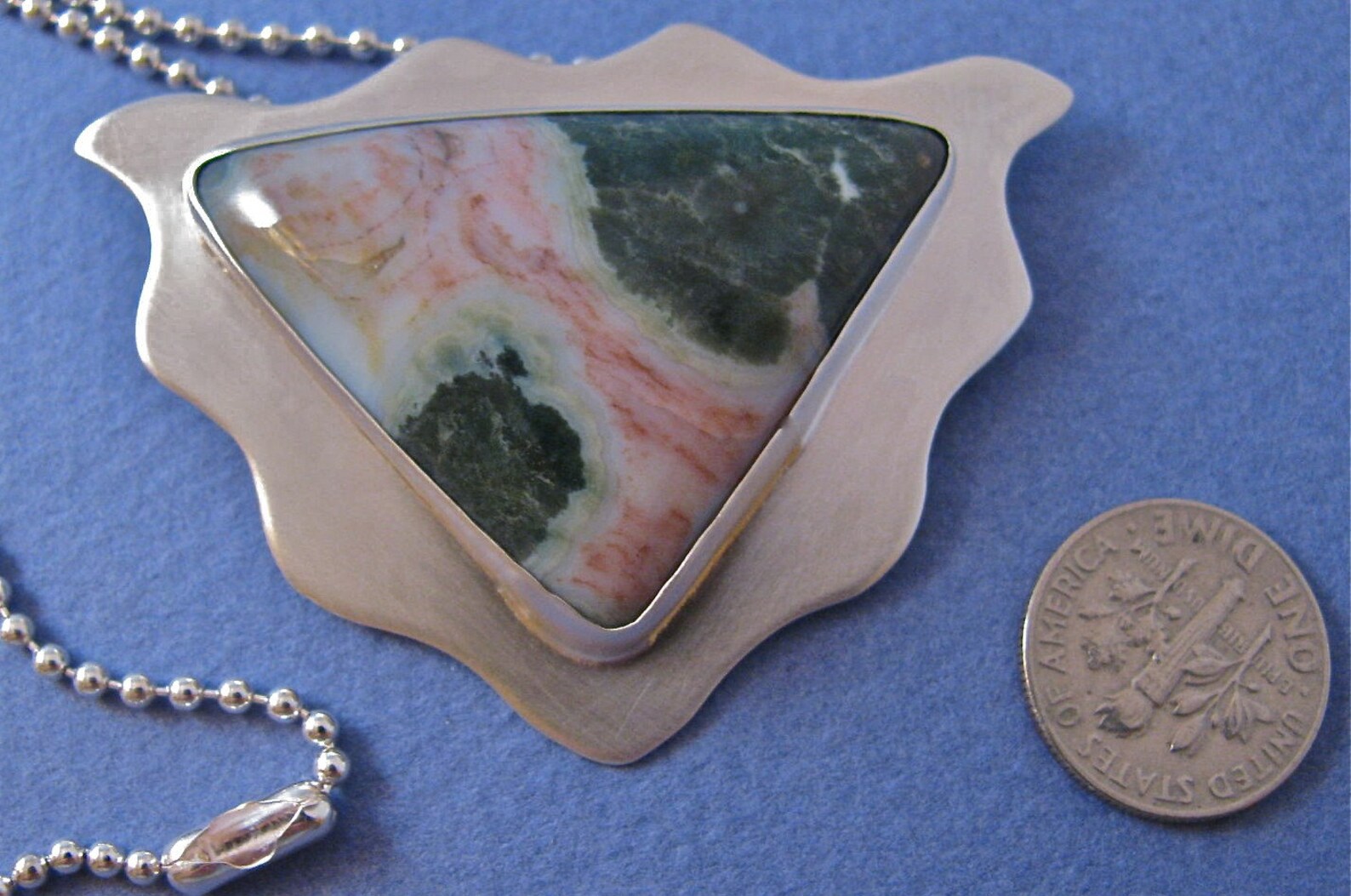 Sterling Silver Ocean Jasper Pink Dotted Teardrop Pendant main image 0