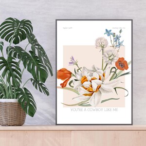 Taylor Swift-Inspired Lyric Print | Cowboy Like Me | Digital Download | Floral Wall Art | Printable Quote | Swiftie Home Décor