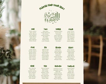 Camp Wedding Seating Chart Template, Rustic Nature Sign (Digital Download)