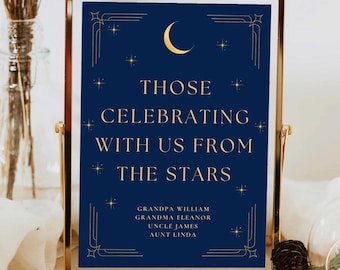 Celestial Wedding Memorial Sign, Moon Stars Decor (Printable)