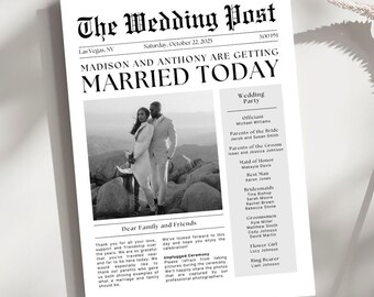 Newspaper Wedding Program Template, Photo Collage, Editable Canva (Instant Download)