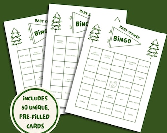Camp Baby Shower Bingo, Printable Party Games, Baby Shower Game, Little Camper On The Way, Interactive Game, The Adventure Begins, Woodland