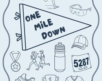 Invitación de primer cumpleaños "One Mile Down", plantilla de invitación imprimible y digital editable, fiesta temática de running.