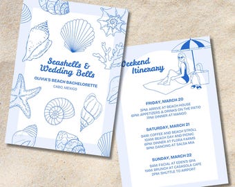 Seashells and Wedding Bells Beach Bachelorette Invitation and Itinerary